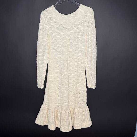 Tibi M Womens 100% Lamb Wool Sweater Dress Ruffle Hem Cream Vintage - Picture 1 of 8